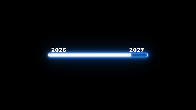 Minimalist New year 2027 loading bar animation Year changing from 2026 to 2027.Glowing neon Loading bar from 2026 to 2027 new year transfer animation.