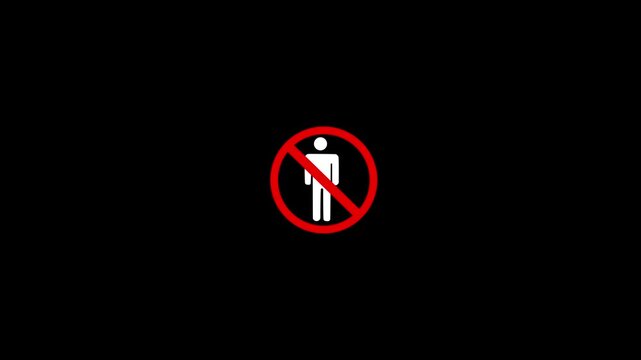 No entry for men icon. Minimalist icon of a person inside a circle with a red segment. Man icon on a circle. No man. no entry authorized access only animated not allowed man. Black background.