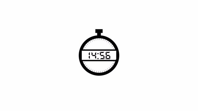 stop watch One minute countdown animation from 15 minute to 14 minute with alpha channel, countdown timer animation on transparent background in 4k.