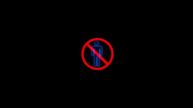 No entry for men icon. Minimalist icon of a person inside a circle with a red segment. Man icon on a circle. No man. no entry authorized access only animated not allowed man. Black background.