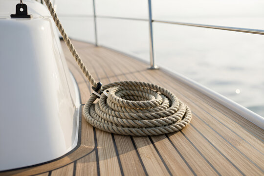 coiled rope on a teak deck