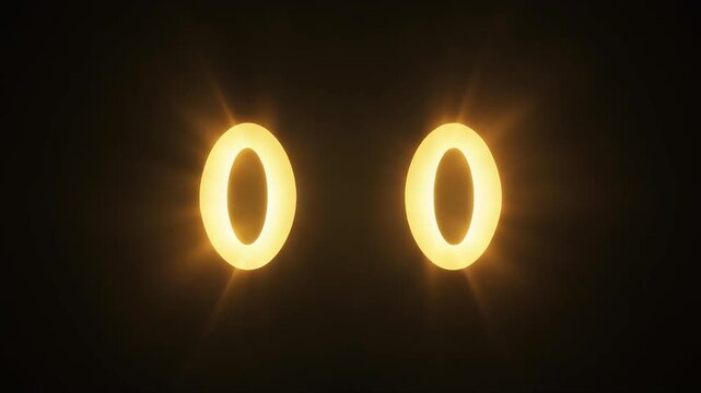 Glowing yellow number zero symbols flashing against dark abstract motion background video clip