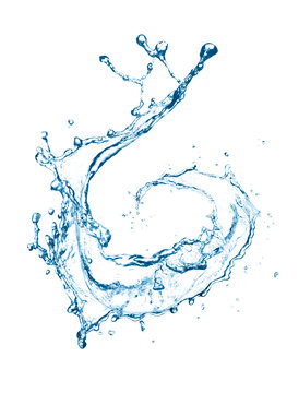 Water swirl spirals upward in an elegant liquid loop adorned with delicate droplets and splashes.