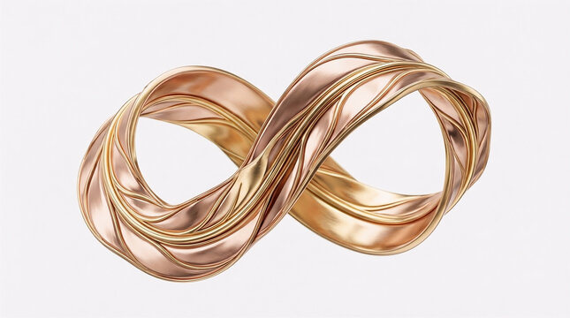 3D Metallic Rose Gold Infinity Symbol Isolated on White Background Premium Copper Loop Element