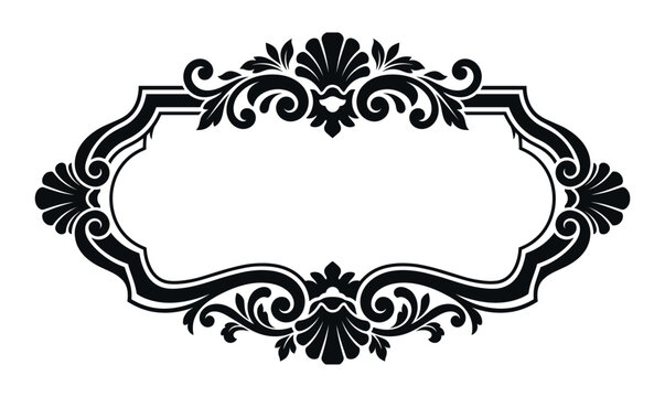 Vintage oval floral frame element featuring black scrollwork for luxury wedding invitation.