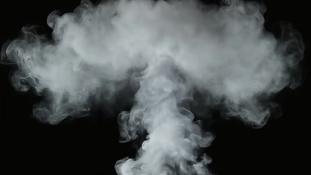 White smoke explosion creating mushroom cloud shape against dark background in motion stock video clip