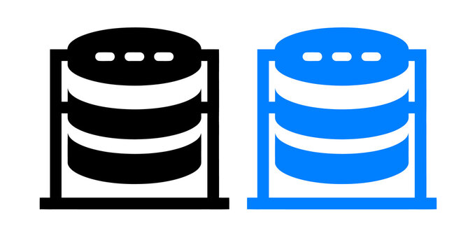Black and blue database server storage icon set for computing and digital data management