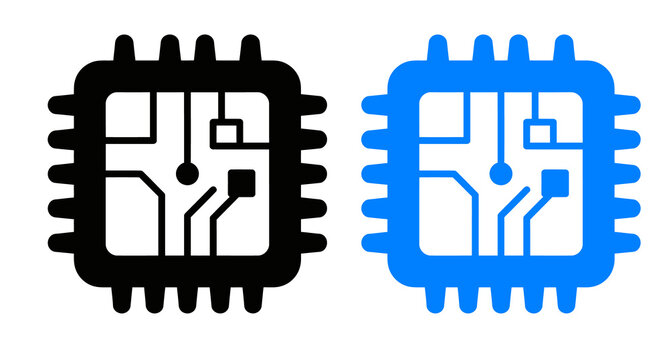 Black and blue computer chip icons representing electronic circuit board processor technology
