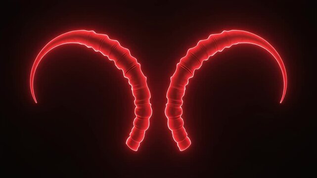Glowing red ram horns curved gracefully in dark background motion video clip format for abstract projects