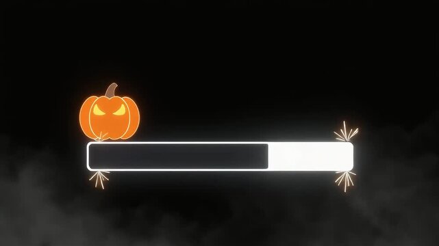 Spooky Halloween pumpkin loading bar video motion graphic with glowing neon elements and eerie dark smoke effects