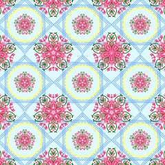 Cute pastel floral mandala tile seamless pattern illustration for textile print, wallpaper, and fabric design © noorfitriana