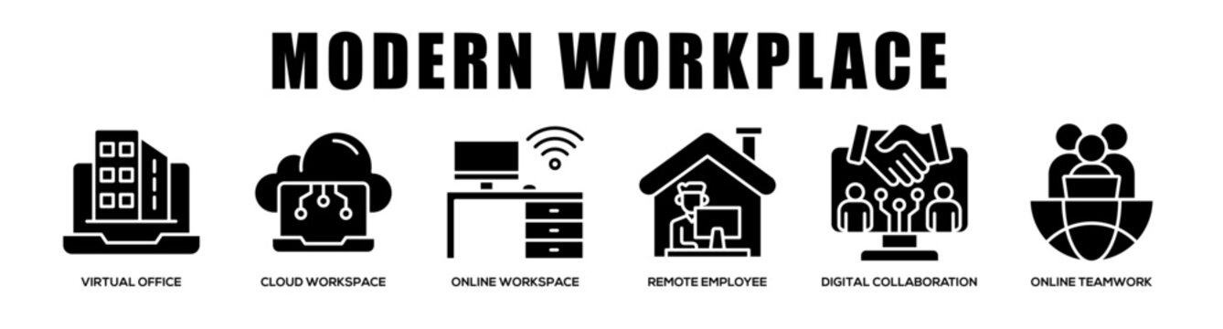 glyph - Modern Workplace web banner icon vector illustration concept
