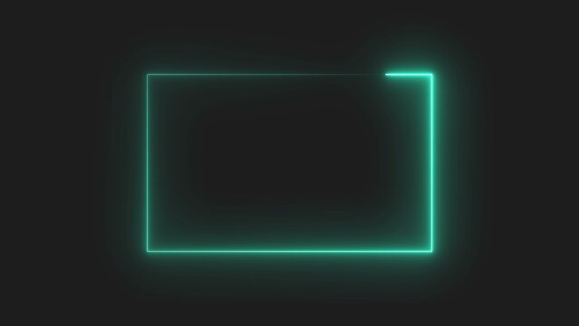 Bright neon cyan glowing rectangular frame border design element with light effect isolated on a black background for digital graphic art projects and modern technology themed social media posts