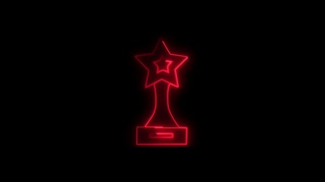 Neon prize cup icon animation, color shift animation. Glowing neon reward cup, looped color animation. Award, sport trophy, winner, game reward and achievement, victory. Pink, yellow color