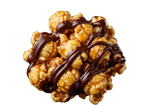Caramel coated popcorn drizzled with rich liquid chocolate