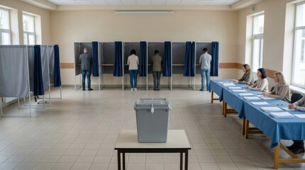 People voting in a polling station. The concept of democracy and elections.