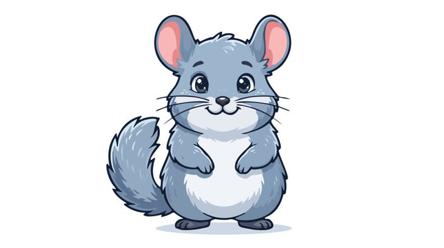 Cute commercial vector illustration of an adorable friendly chinchilla character with plush blue-gray fur and rounded ears, isolated on a pure white background.