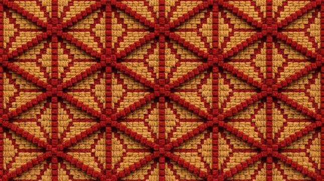 Seamless Japanese Asanoha Hemp Leaf Pattern Woven Textile Texture in Red and Ochre