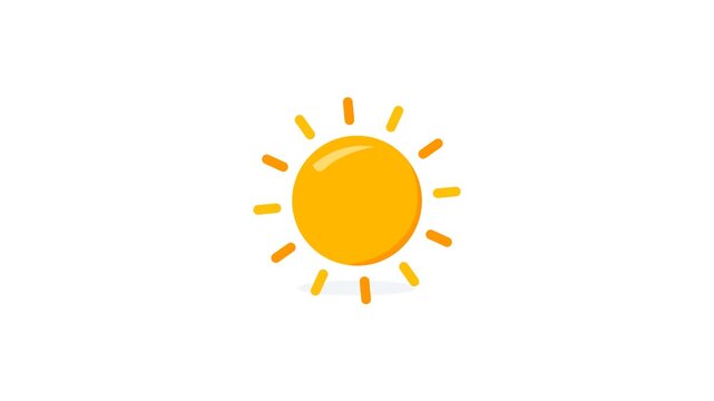 Animated bright yellow sun icon with glowing sunbeams growing isolated on white background