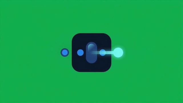 Animated digital microprocessor chip icon with pulsing neural circuit data lines on chroma key green screen