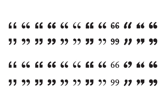 Black quotation marks icons set with various styles for typography and digital publishing.