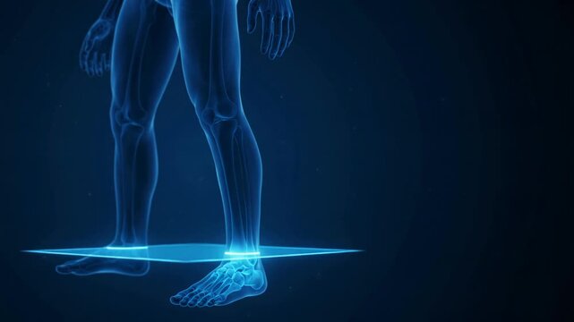 Human Leg Anatomy Medical Scan - X-ray Style 3D Animation of Lower Body and Skeletal System - Futuristic Diagnostic Science Footage