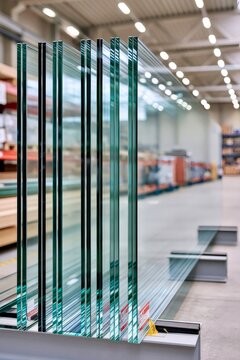 Glass sheets storage in industrial warehouse facility