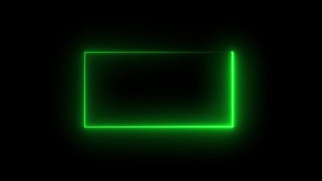 Animation of glowing neon rectangles abstract background. abstract glowing green neon rectangle border frame. 