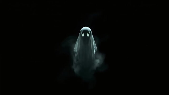 Spooky glowing ghost floating in dark atmosphere surrounded by mist motion clip for Halloween video projects
