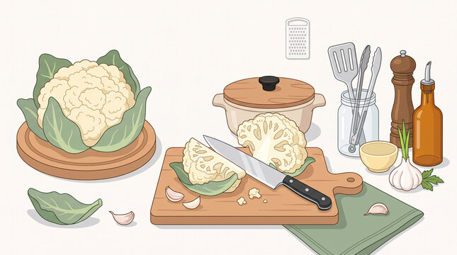 Illustration de pr&eacute;paration du chou-fleur en cuisine
