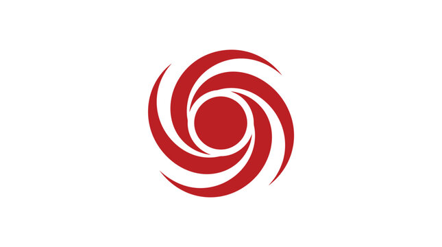 Red swirling vortex vector graphic illustration featuring minimal curved shapes 