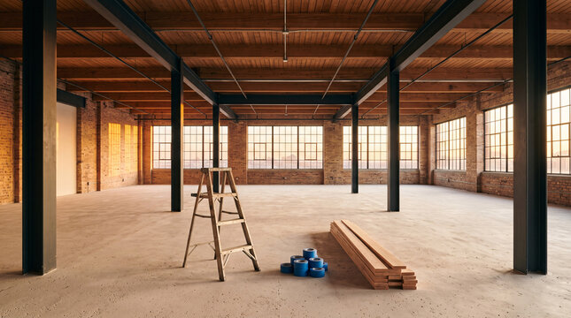 Loft industriel vide en cours de r&eacute;novation