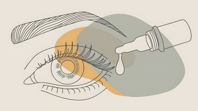 Eye drops application for vision care and dryness. Ophthalmology treatment and eye health needs. Dropper dispensing liquid drop into human eye