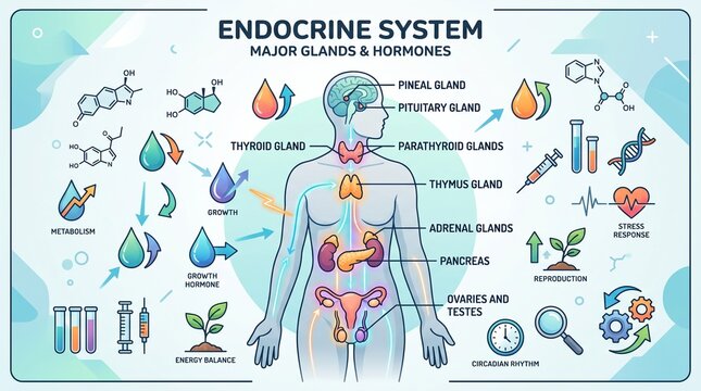 Educational diagram of the human endocrine system