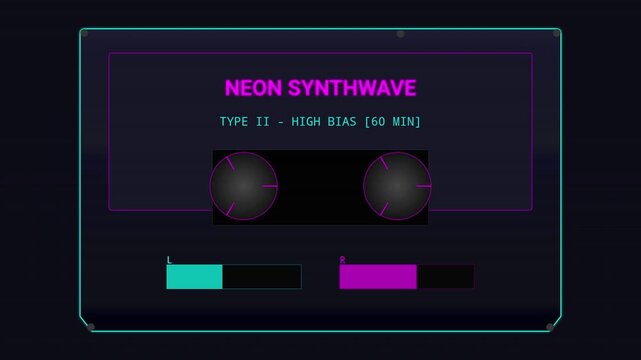 Neon Synthwave Audio Cassette Tape Sprite Sheet Animation Sequence