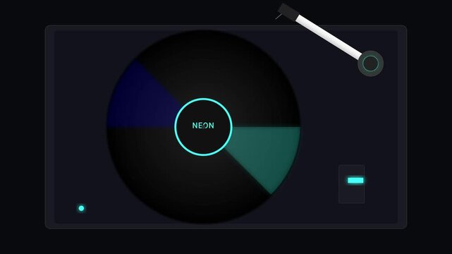 Neon Vinyl Record Animation Sequence Showing Color Changing Disc and Stylus Movement