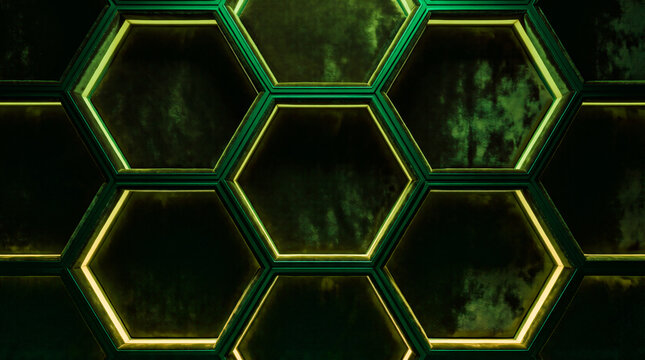 Sleek Dark Velvet Hexagonal Honeycomb Grid Background with Glowing Crimson Neon Edge Lighting