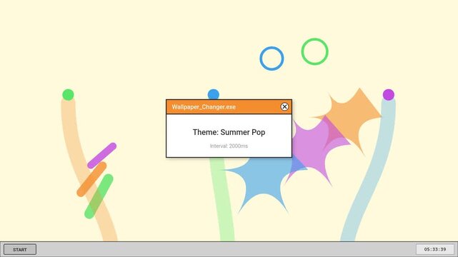 Abstract Wallpaper Changer Application Interface with Color Palette Variations and Minimalist Motion Design Elements