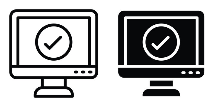 computer monitor with check mark icon vector