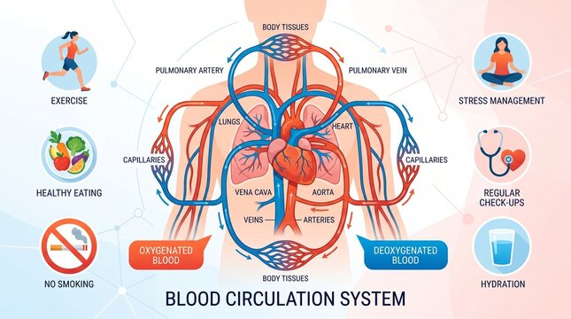 Educational diagram of the human blood circulation system