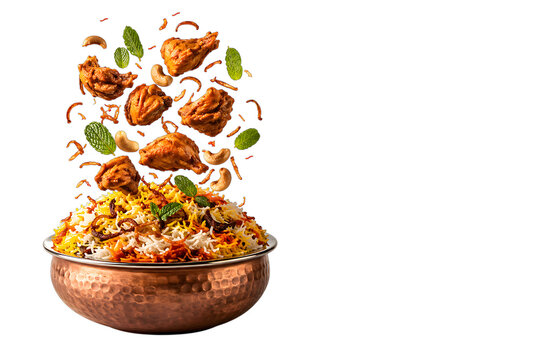 Premium Chicken Biryani with Saffron Basmati Fried Onions and Cashews Transparent PNG