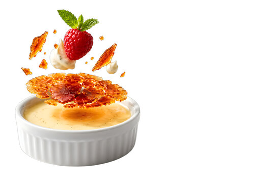 Luxury Cr&egrave;me Br&ucirc;l&eacute;e with Caramelized Sugar Raspberry and Mint Transparent PNG