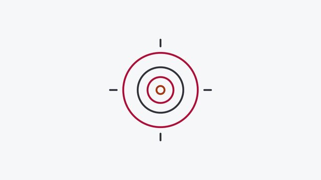 Animated flat aim target icon in a minimal vector style, red and crimson on a bright light background. Smooth 4K seamless loop with the symbol isolated in the centre of the frame, leaving room for tex