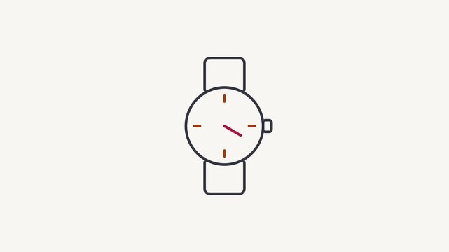 Animated flat wrist watch icon in a minimal vector style, orange and amber on a bright light background. Smooth 4K seamless loop with the symbol isolated in the centre of the frame, leaving room for t