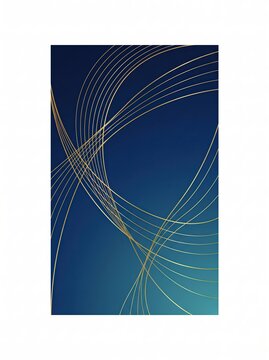 Abstract Cobalt Blue Gradient with Sweeping Curved Metallic Gold Arc Lines