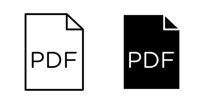 PDF file icon in outline and solid style, isolated on white background. Ideal for document, file format, data, and office related features in mobile and web design.
