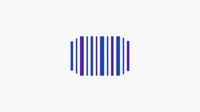 Seamless 4K looping animation of a flat barcode lines icon in blue and azure, centred on a clean light background with plenty of copy space. Simple two tone vector shapes and smooth motion. Horizontal