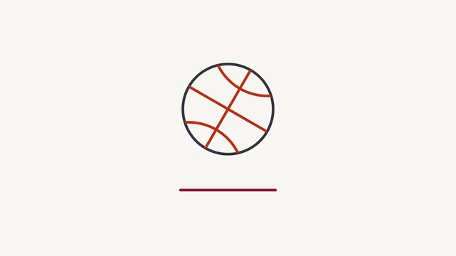 Animated flat basketball icon in a minimal vector style, red and crimson on a bright light background. Smooth 4K seamless loop with the symbol isolated in the centre of the frame, leaving room for tex