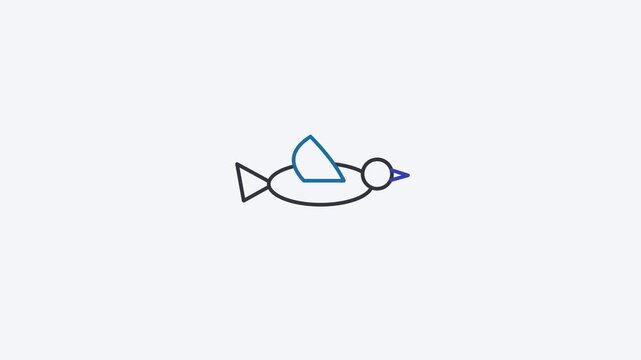 Animated flat bird flying icon in a minimal vector style, blue and azure on a bright light background. Smooth 4K seamless loop with the symbol isolated in the centre of the frame, leaving room for tex