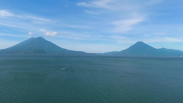 Aerial Drone View of Lake Atitlan and Volcanic Mountains in Guatemala